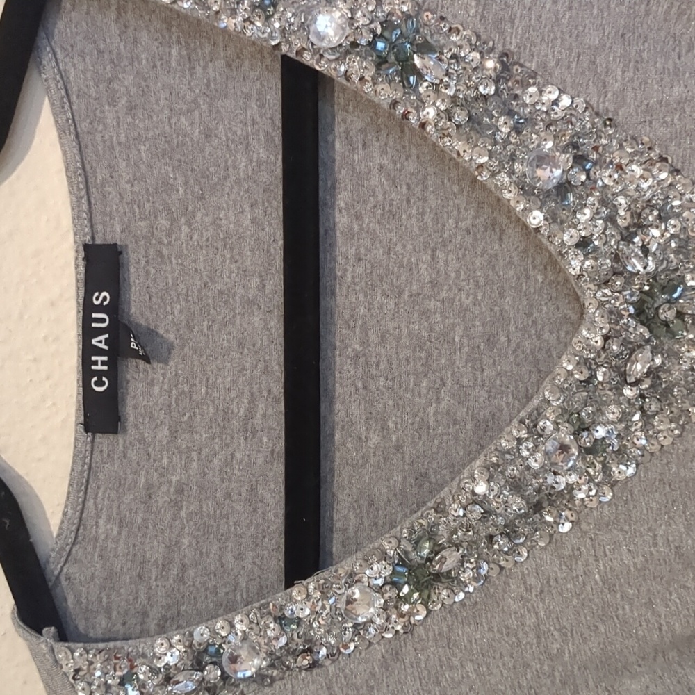 CHAUS Gray Long Sleeve Sequined Top PM - Picture 2 of 4